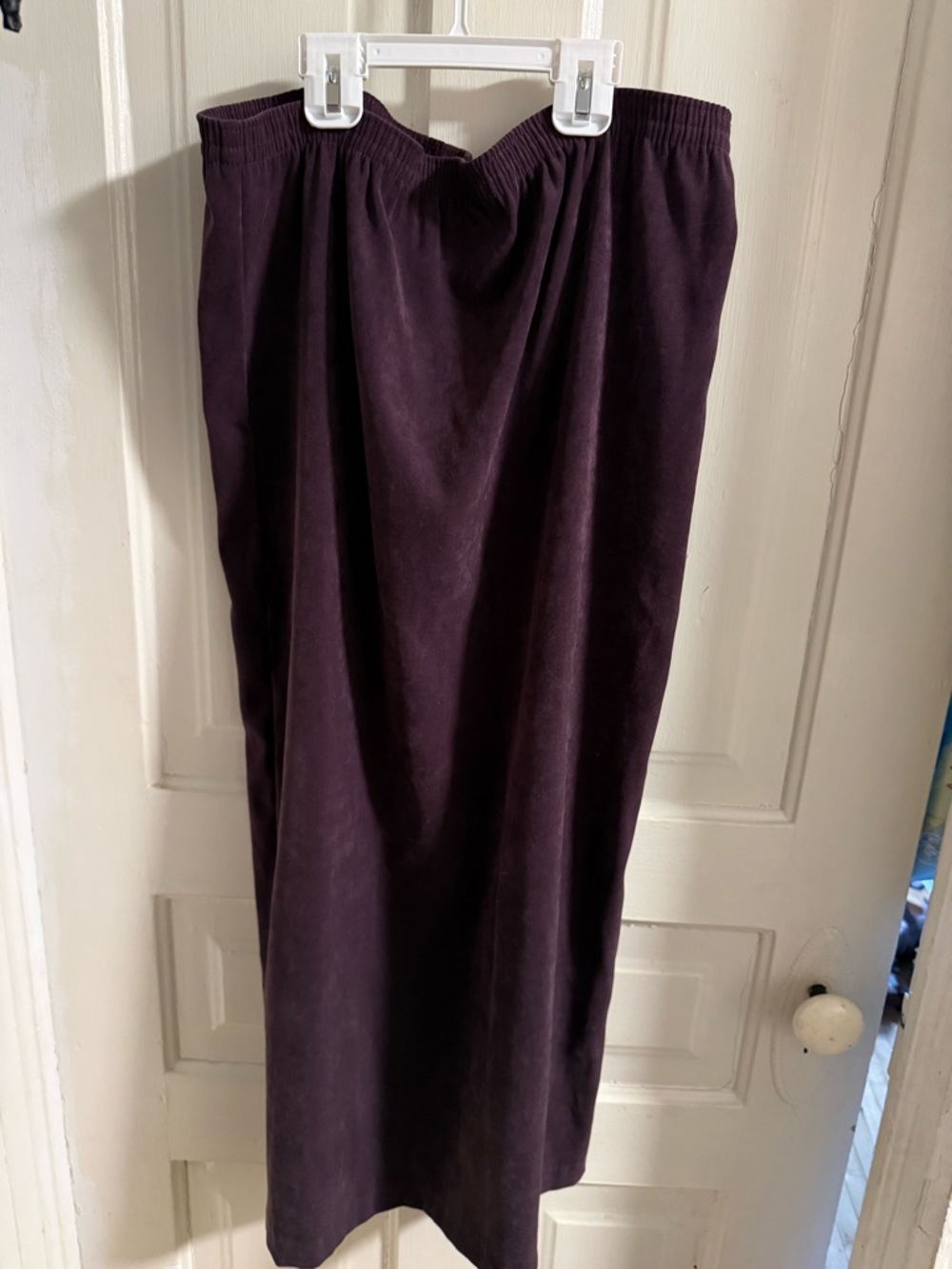 Elastic-Waist Velvet Maxi Skirt in Deep Plum